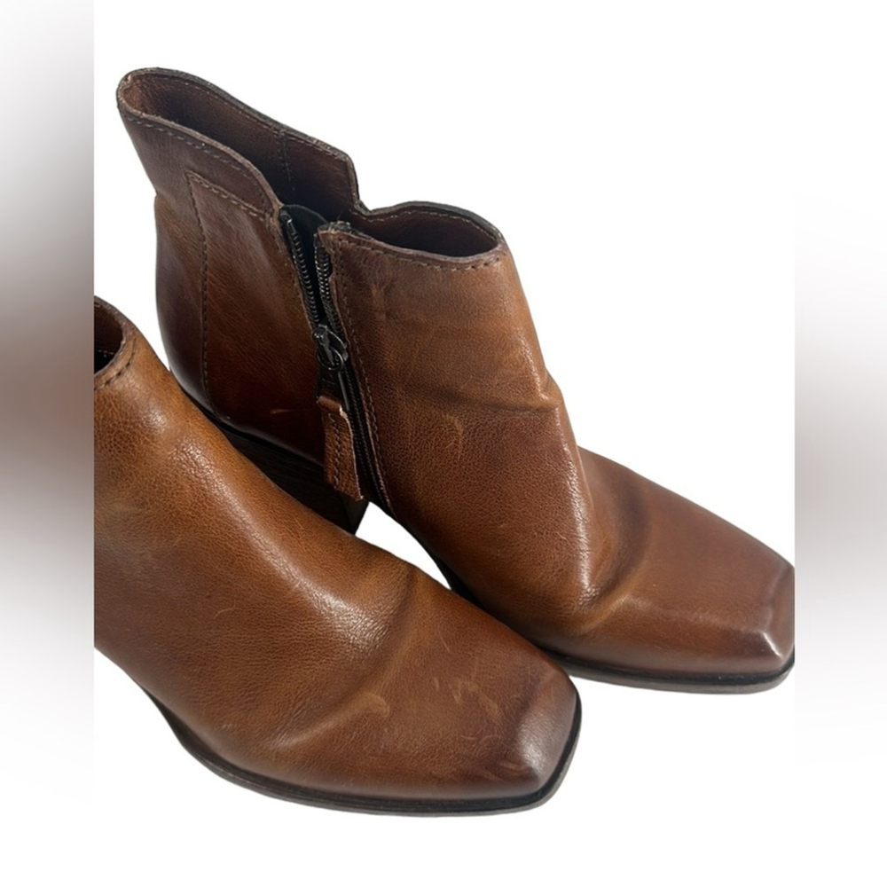 Mjus boots bootie stacked chunky heel brown leather square toe fall sz 8.5 - Picture 3 of 14